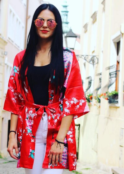 Kimono červené plážové