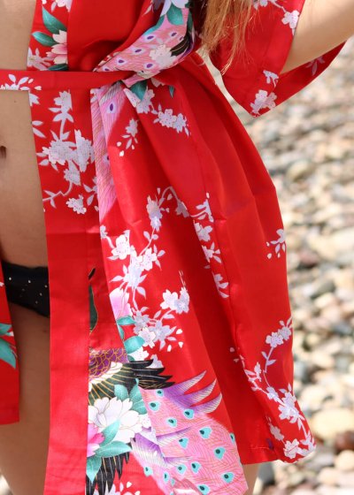 Kimono červené plážové