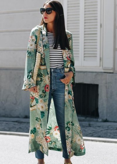 Dámske dlhé zelené kimono
