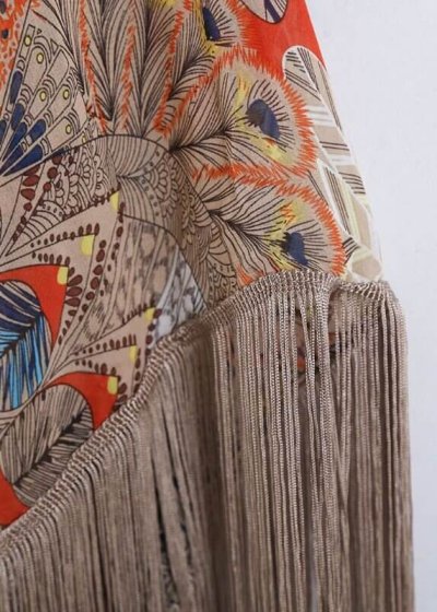 Hnedé boho kimono dlhé dámske elegantné do mesta so strapcami.