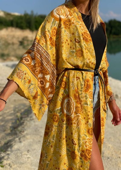 Bavlnené dlhé žlté kimono