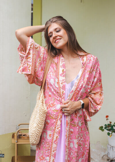 Ružové dlhé maxi kimono