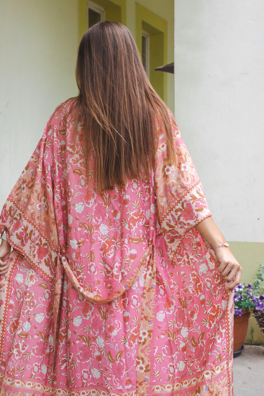 Ružové dlhé maxi kimono