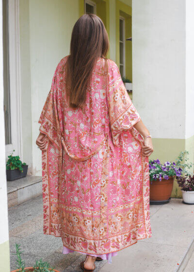 Ružové dlhé maxi kimono