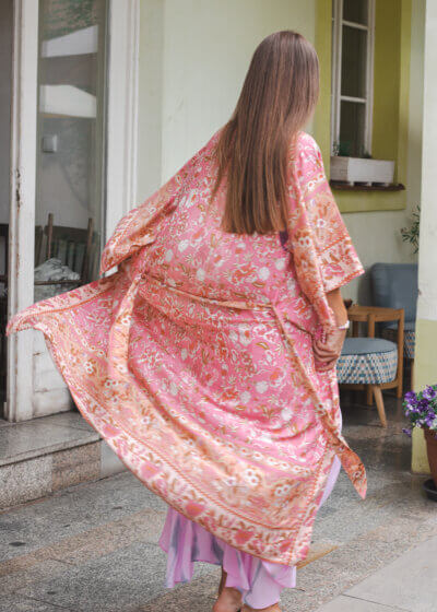 Ružové dlhé maxi kimono