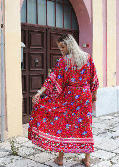 Červené dlhé boho kimono