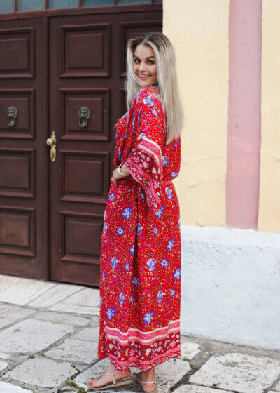 Červené dlhé boho kimono