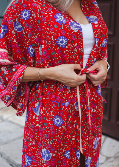 Červené dlhé boho kimono