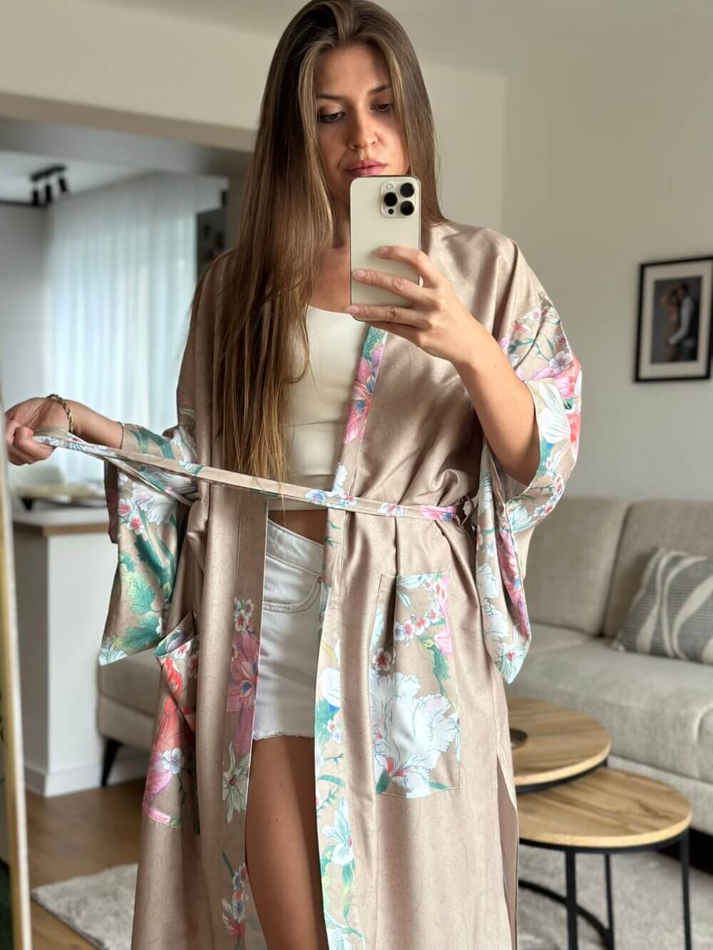 Dámske oversize kimono Elodie s jemným kvetinovým vzorom