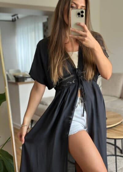 Dámske kimono Noir s viazaním v páse